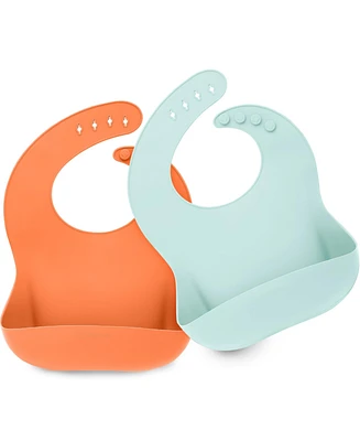 KeaBabies 2-Pack Silicone Bibs for Babies, Food Grade Baby Eating, Feeding, Toddler Bibs, Boys, Girls