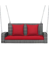 Sugift 2-Person Patio Pe Wicker Hanging Porch Swing Bench Chair Cushion 800 Pounds