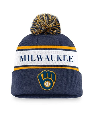 Nike Men's Navy Milwaukee Brewers Team Stripe Peak Cuffed Knit Hat with Pom