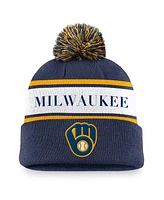 Nike Men's Navy Milwaukee Brewers Team Stripe Peak Cuffed Knit Hat with Pom