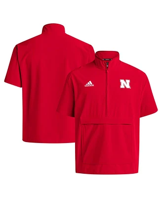 Adidas Men's Scarlet Nebraska Huskers Coaches Sideline Half-Zip Short Sleeve Jacket