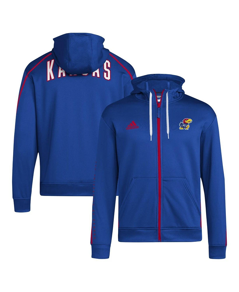 Adidas Men's Royal Kansas Jayhawks 2024 Sideline Travel Hoodie Full-Zip Sweatshirt