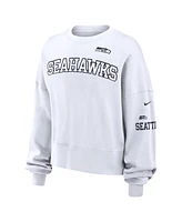 Nike Women's White Seattle Seahawks Oversized Long Sleeve Cropped Sweatshirt