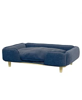 PawHut Raised Dog Couch with Cushion for Large-Sized Dogs, Dark Blue