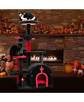 Skonyon Gothic Cat Tree 53 Inch Tall Cat Tower with Cat Bed and Arch-Shaped Condo