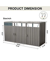 Mondawe Grey Garbage Bin Shed Stores 3 Trash Cans Metal Outdoor Bin Shed for Garbage Storage