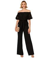 Adrianna Papell Women's Mixed-Media Off-The-Shoulder Jumpsuit