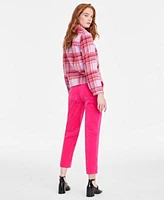 On 34th Womens Plaid Jacket Ribbed Mock Neck Long Sleeve Top High Rise Jeans Created For Macys