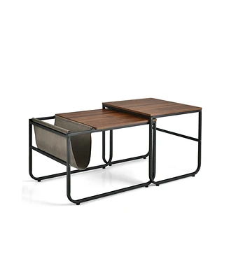 Givimo Set of 2 Nesting Coffee Tables with Side Pocket for Living Room Bedroom