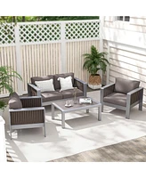 Skonyon Patio Aluminum Loveseat Sofa Outdoor Furniture Set with Thick Back and Seat Cushions