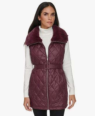 Calvin Klein Women's Quilted Faux-Fur Collar Vest