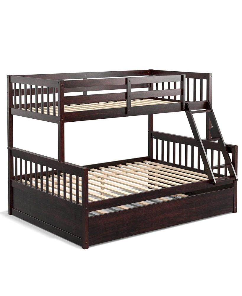 Sugift Twin Over Full Convertible Bunk Bed with Twin Trundle