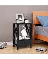 Sugift 2-Tier 16 x 14 Inch Multifunctional Nightstand with Storage Drawer