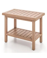 Sugift 21 Inches Teak Shower Bench with Storage Shelf