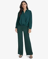 Calvin Klein Womens Faux Wrap Shirt Wide Leg Pants