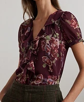 Lauren Ralph Petite Floral Puff-Sleeve Top