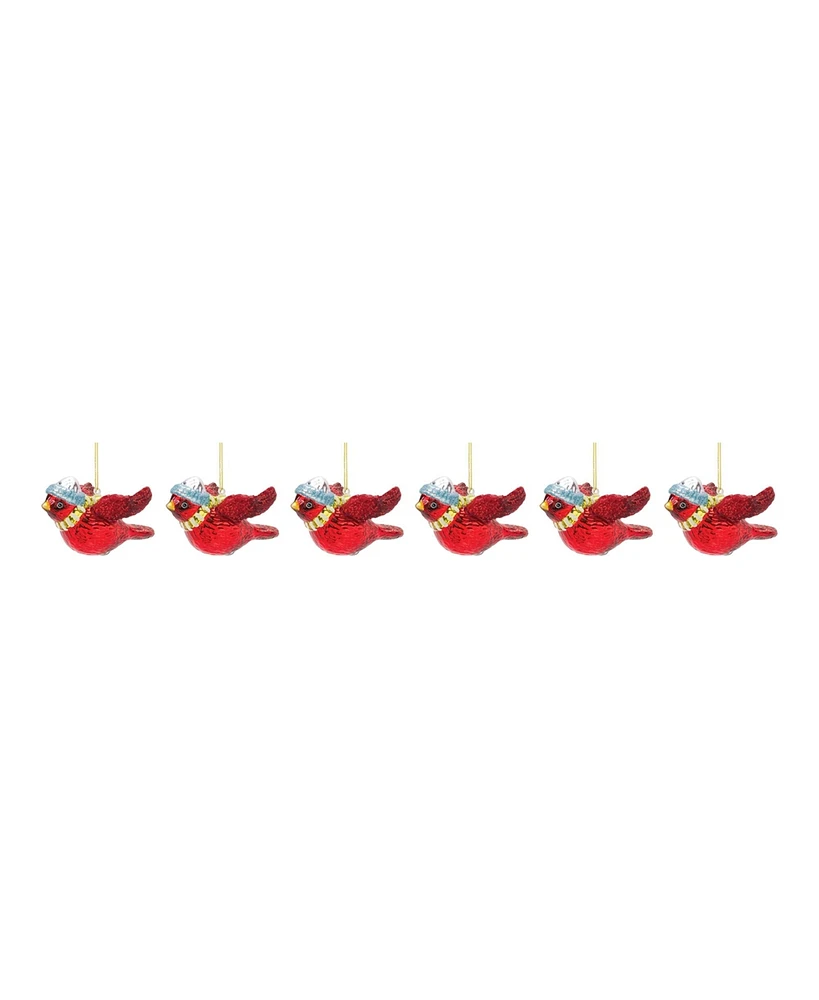 Slickblue Glass Cardinal Bird Ornament - Red (Set of 6)