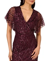 Adrianna Papell Women's Surplice-Neck Dolman-Sleeve Sequin Dress