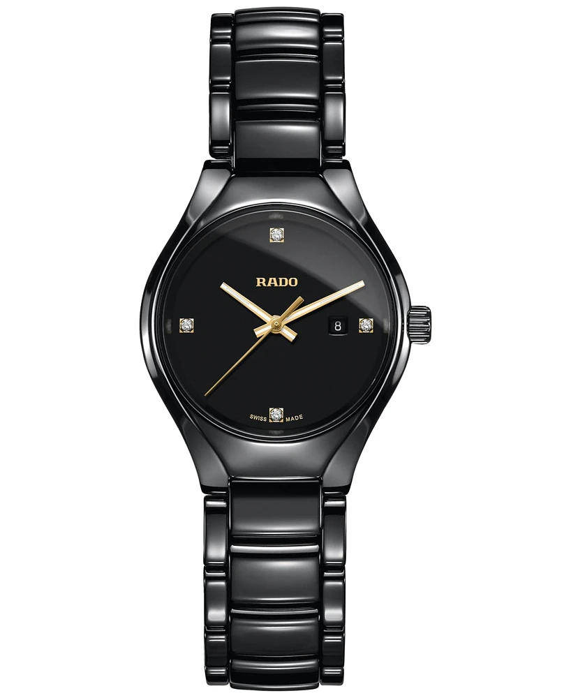 Rado Women's Swiss True Diamond Accent Black High-Tech Ceramic Bracelet Watch 30mm R27059712