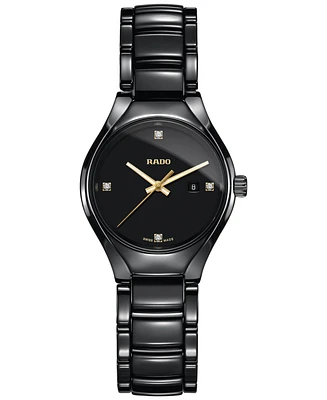 Rado Women's Swiss True Diamond Accent Black High-Tech Ceramic Bracelet Watch 30mm R27059712