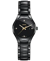 Rado Women's Swiss True Diamond Accent Black High-Tech Ceramic Bracelet Watch 30mm R27059712