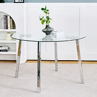 Streamdale Furniture Chrome Leg Glass Dining Table, Modern Minimalist Design