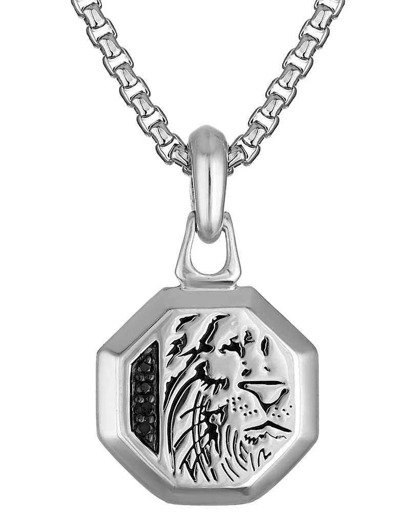 Bulova Marc Anthony Men's Black Diamond Lion Head Silhouette Pendant Necklace in Sterling Silver-Plate, 24" + 2" extender, BVP1057