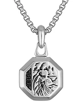 Bulova Marc Anthony Men's Black Diamond Lion Head Silhouette Pendant Necklace in Sterling Silver