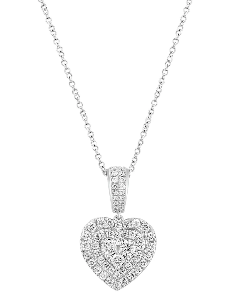 Effy Diamond Heart Cluster Double Halo 18" Pendant Necklace (5/8 ct. t.w.) in 14k White Gold