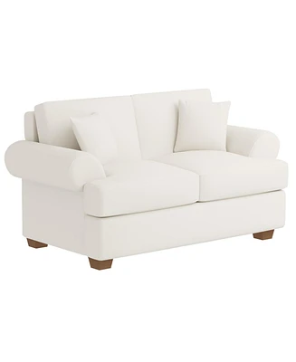 66" White Sofa Couch 2 Seater Fabric Loveseat for Living Room