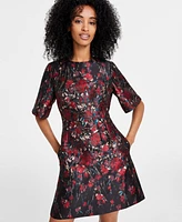 Vince Camuto Women's Floral Jacquard Short-Sleeve Dress