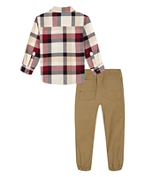 Tommy Hilfiger Toddler Boy Chambray Trim Plaid Button-Front Shirt Brushed Poplin Cargo Pants