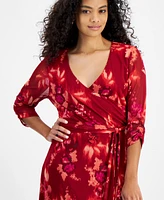 Jamie & Layla Petite 3/4-Sleeve Faux-Wrap Maxi Dress