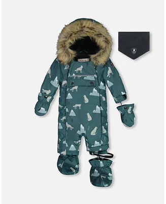 Deux par Baby Boy One Piece Snowsuit Sage Printed Wolves Designed For Car Seat - Infant|Toddler