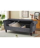 Streamdale Furniture 63.38" Velvet Storage Ottoman Bench with Crystal Buckle