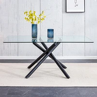 Simplie Fun Modern Glass Dining Table with Black Metal Legs