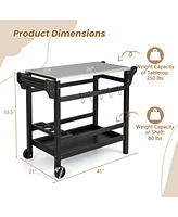 Sugift Movable Outdoor Dining Cart Table Hdpe Pizza Oven Stand Table with Stainless Steel Tabletop