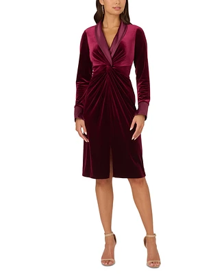 Adrianna Papell Women's Velvet Twist-Front Tuxedo Dress