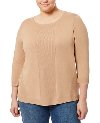 Melissa Paige Plus Ribbed Round-Hem 3/4-Sleeve Sweater