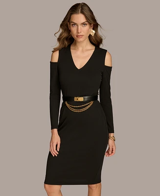 Donna Karan New York Women's Chain-Belt Cold-Shoulder Dress