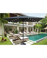 10 X 6.5FT Rectangular Patio Solar Led Lighted Outdoor Umbrellas With Crank And Push Button