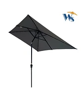10 X 6.5FT Rectangular Patio Solar Led Lighted Outdoor Umbrellas With Crank And Push Button