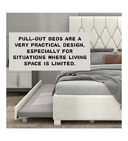 Streamdale Furniture Beige Queen Size Trundle Pull Out Drawers Storage Upholstered Bed Modern Design No Box Spring Required