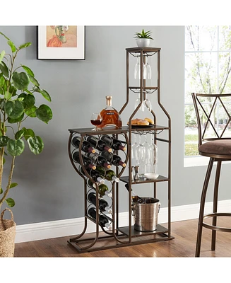 Simplie Fun 5-Tier Wine Rack with Hanging Glass Holder and Storage Shelves