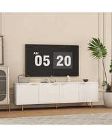 Classic Grooved Tv Cabinet with Stylish White Texture and Ample Storage