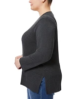 Melissa Paige Plus Solid V-Neck High-Cuff Sweater