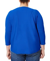 Melissa Paige Plus Button-Sleeve Boat-Neck Sweater