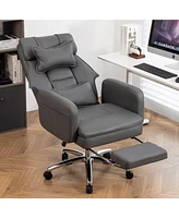 Streamdale Furniture Swivel Ergonomic Office Chair with Footrest, Leather, Lumbar Support, 155° Recline