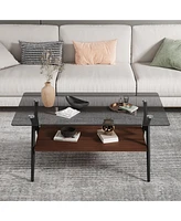 Modern Glass Coffee Table with Mdf Shelf