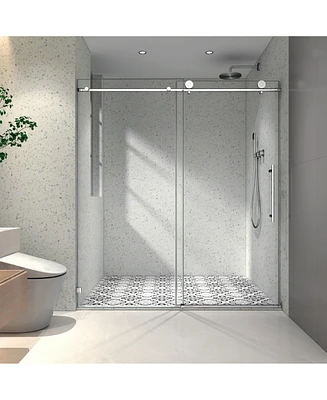 Simplie Fun Chrome Frameless Shower Door with Adjustable Soft-Close